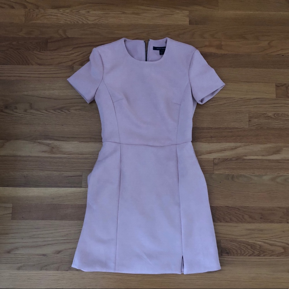 Short-sleeve faux-suede sheath dress